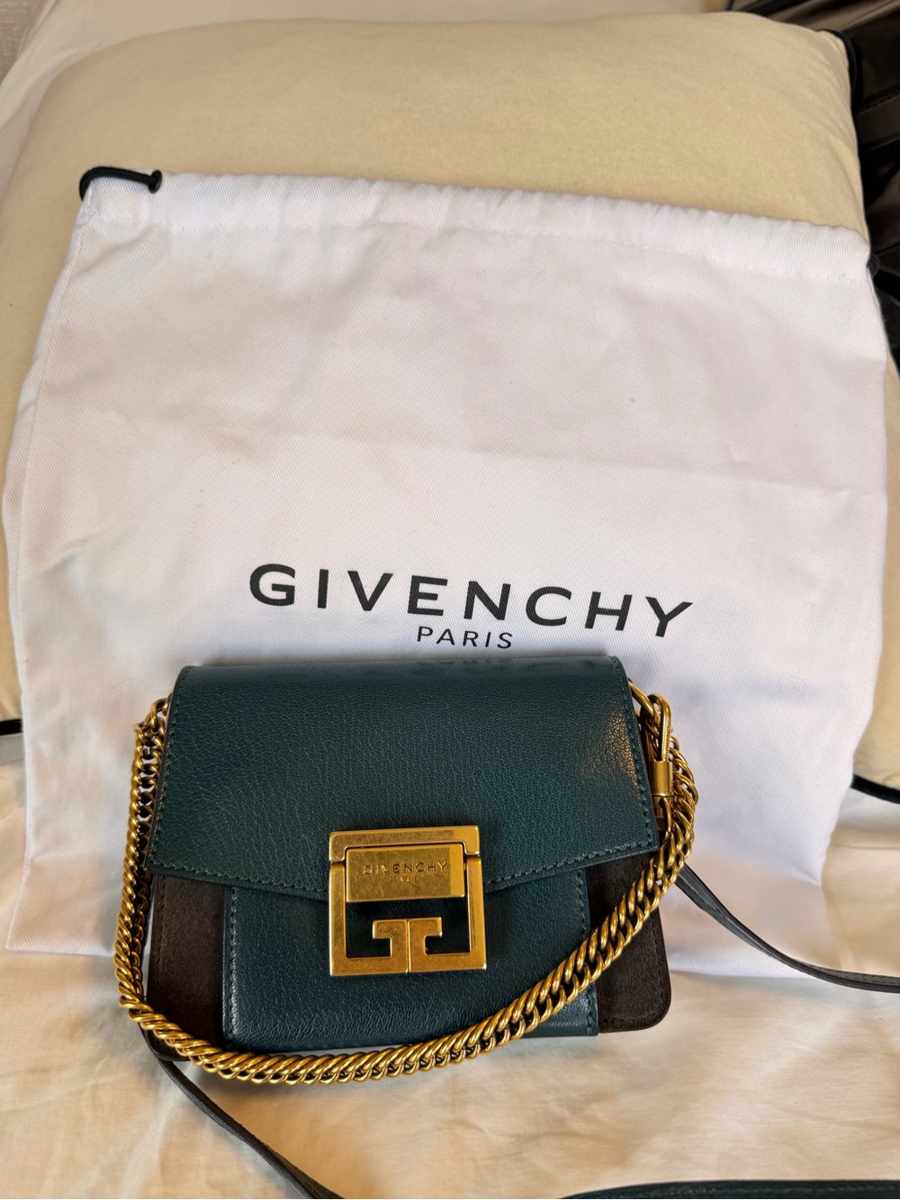 Givenchy Teal Leather Chain Crossbody with Gold Hardware
